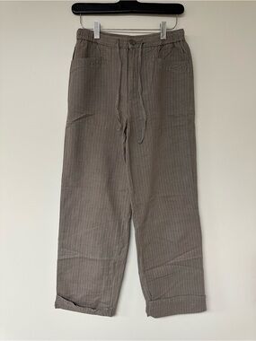 Woman’s Pinstripe Straight-Leg Linen Drawstring Pants